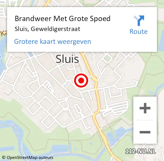 Locatie op kaart van de 112 melding: Brandweer Met Grote Spoed Naar Sluis, Geweldigerstraat op 3 augustus 2024 14:41