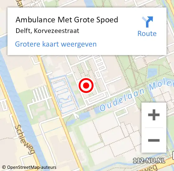 Locatie op kaart van de 112 melding: Ambulance Met Grote Spoed Naar Delft, Korvezeestraat op 3 augustus 2024 14:42