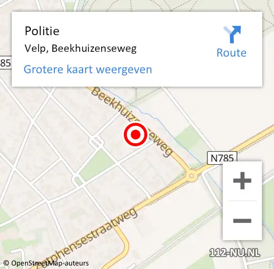 Locatie op kaart van de 112 melding: Politie Velp, Beekhuizenseweg op 3 augustus 2024 14:51