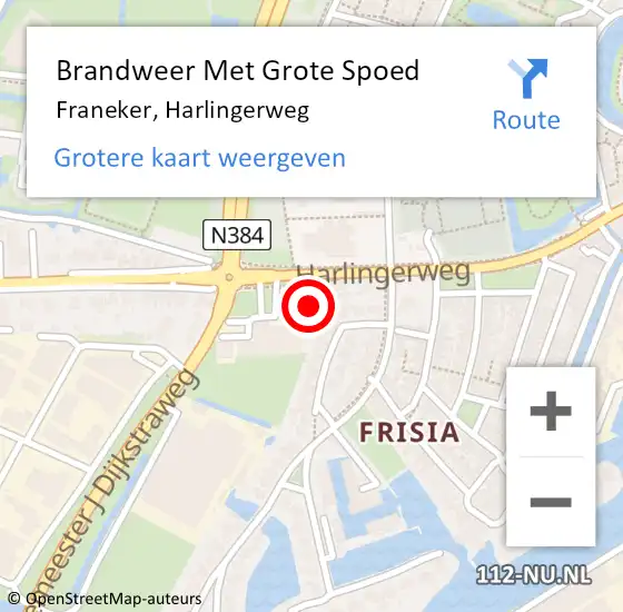 Locatie op kaart van de 112 melding: Brandweer Met Grote Spoed Naar Franeker, Harlingerweg op 3 augustus 2024 14:57