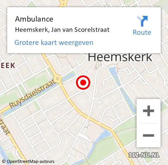 Locatie op kaart van de 112 melding: Ambulance Heemskerk, Jan van Scorelstraat op 3 augustus 2024 15:02