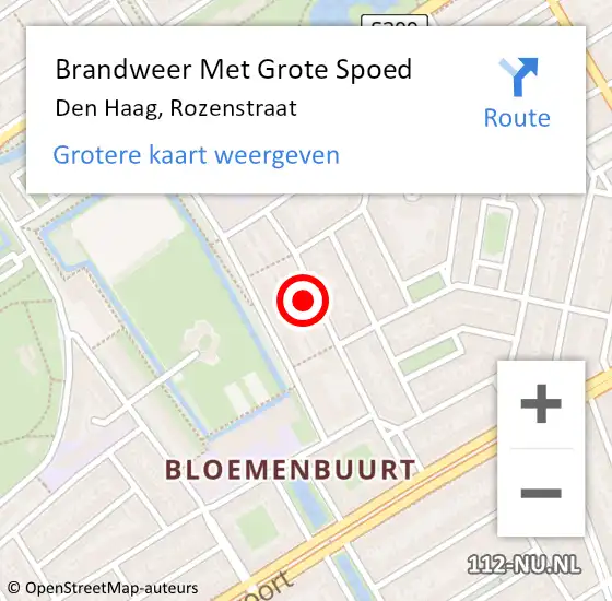 Locatie op kaart van de 112 melding: Brandweer Met Grote Spoed Naar Den Haag, Rozenstraat op 3 augustus 2024 15:18