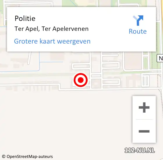 Locatie op kaart van de 112 melding: Politie Ter Apel, Ter Apelervenen op 3 augustus 2024 15:21