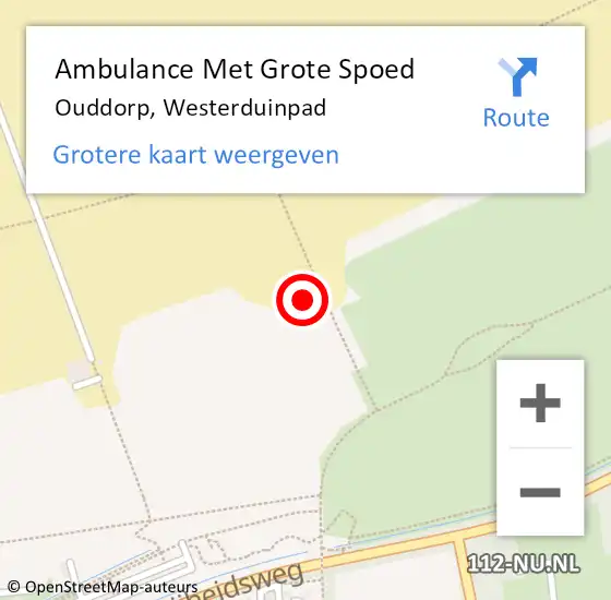 Locatie op kaart van de 112 melding: Ambulance Met Grote Spoed Naar Ouddorp, Westerduinpad op 3 augustus 2024 15:40