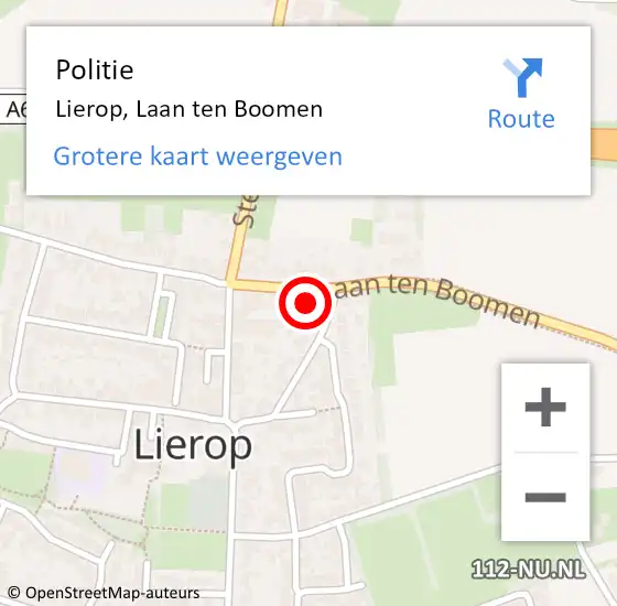 Locatie op kaart van de 112 melding: Politie Lierop, Laan ten Boomen op 3 augustus 2024 15:56