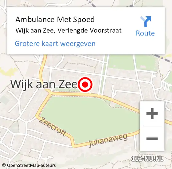 Locatie op kaart van de 112 melding: Ambulance Met Spoed Naar Wijk aan Zee, Verlengde Voorstraat op 3 augustus 2024 16:00