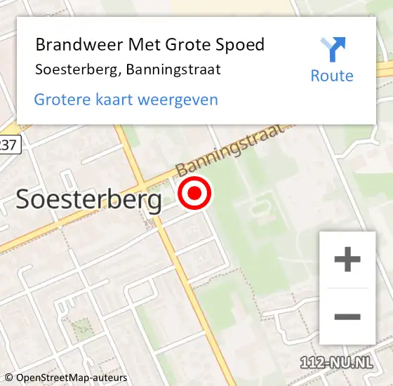 Locatie op kaart van de 112 melding: Brandweer Met Grote Spoed Naar Soesterberg, Banningstraat op 3 augustus 2024 16:17