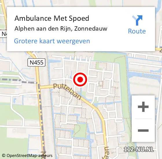 Locatie op kaart van de 112 melding: Ambulance Met Spoed Naar Alphen aan den Rijn, Zonnedauw op 3 augustus 2024 16:42