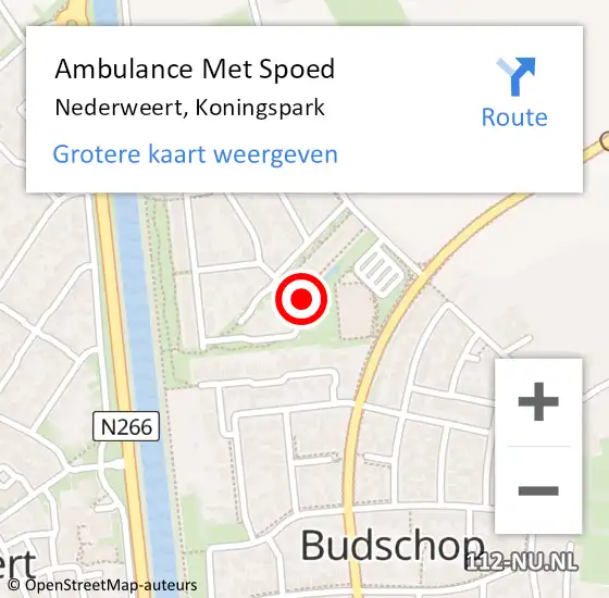 Locatie op kaart van de 112 melding: Ambulance Met Spoed Naar Nederweert, Koningspark op 3 augustus 2024 16:56