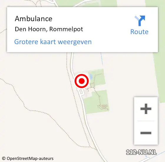 Locatie op kaart van de 112 melding: Ambulance Den Hoorn, Rommelpot op 3 augustus 2024 17:03