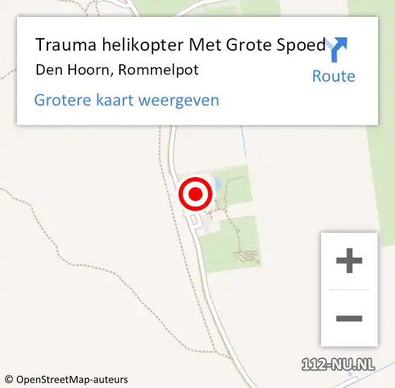 Locatie op kaart van de 112 melding: Trauma helikopter Met Grote Spoed Naar Den Hoorn, Rommelpot op 3 augustus 2024 17:11
