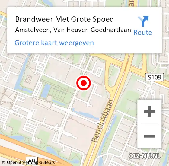 Locatie op kaart van de 112 melding: Brandweer Met Grote Spoed Naar Amstelveen, Van Heuven Goedhartlaan op 3 augustus 2024 17:37