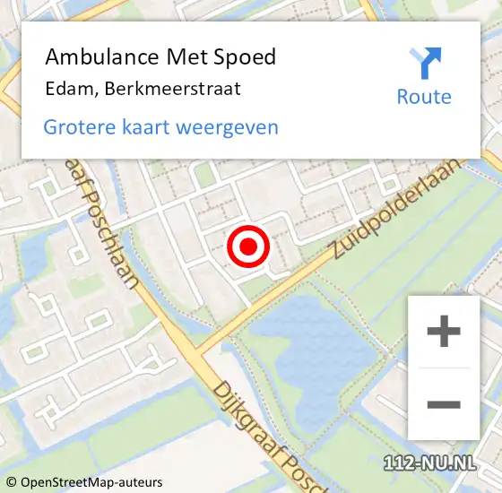 Locatie op kaart van de 112 melding: Ambulance Met Spoed Naar Edam, Berkmeerstraat op 3 augustus 2024 17:49