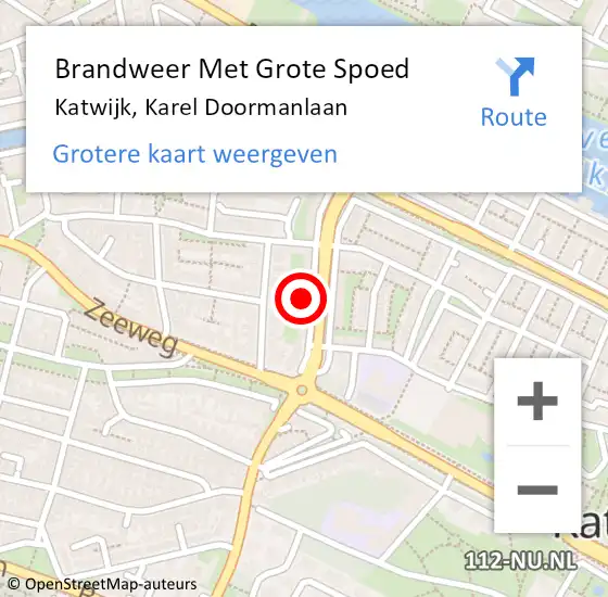 Locatie op kaart van de 112 melding: Brandweer Met Grote Spoed Naar Katwijk, Karel Doormanlaan op 3 augustus 2024 17:52