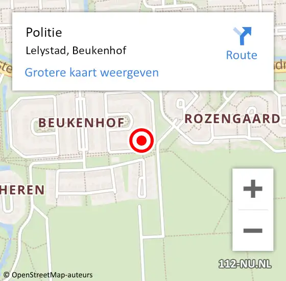 Locatie op kaart van de 112 melding: Politie Lelystad, Beukenhof op 3 augustus 2024 18:09