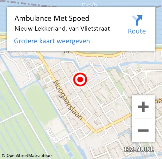 Locatie op kaart van de 112 melding: Ambulance Met Spoed Naar Nieuw-Lekkerland, van Vlietstraat op 3 augustus 2024 18:15