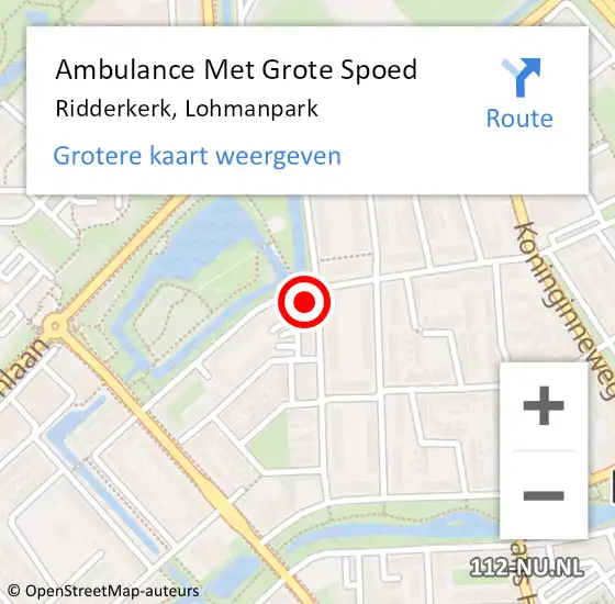 Locatie op kaart van de 112 melding: Ambulance Met Grote Spoed Naar Ridderkerk, Lohmanpark op 3 augustus 2024 18:34