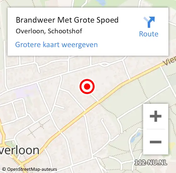 Locatie op kaart van de 112 melding: Brandweer Met Grote Spoed Naar Overloon, Schootshof op 3 augustus 2024 18:34