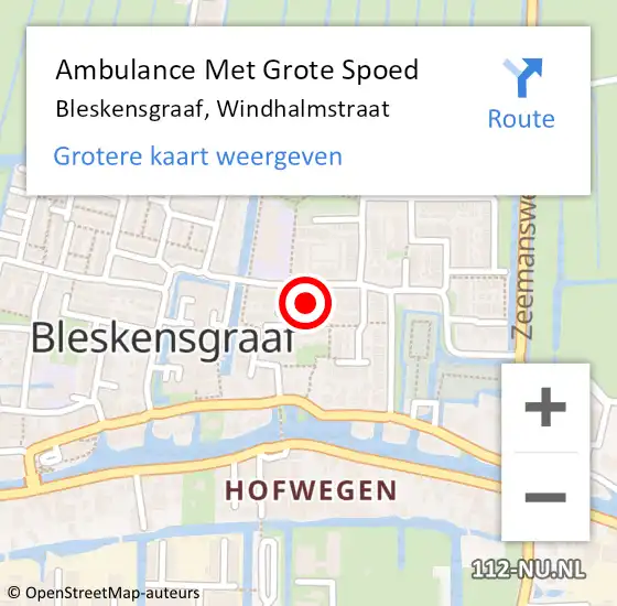 Locatie op kaart van de 112 melding: Ambulance Met Grote Spoed Naar Bleskensgraaf, Windhalmstraat op 3 augustus 2024 18:38