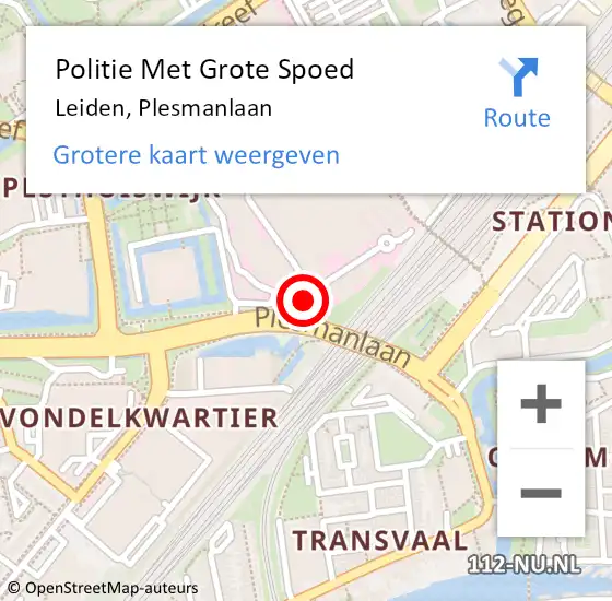 Locatie op kaart van de 112 melding: Politie Met Grote Spoed Naar Leiden, Plesmanlaan op 3 augustus 2024 18:55