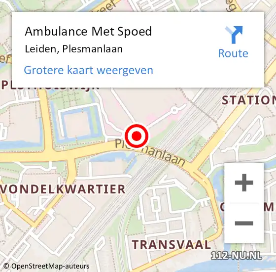 Locatie op kaart van de 112 melding: Ambulance Met Spoed Naar Leiden, Plesmanlaan op 3 augustus 2024 18:56