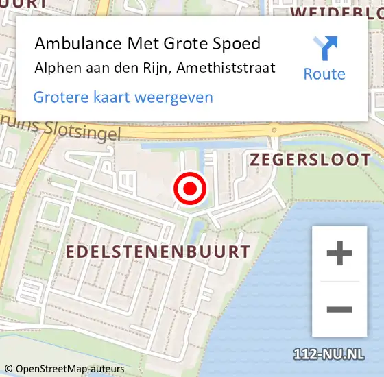 Locatie op kaart van de 112 melding: Ambulance Met Grote Spoed Naar Alphen aan den Rijn, Amethiststraat op 3 augustus 2024 19:01