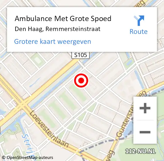 Locatie op kaart van de 112 melding: Ambulance Met Grote Spoed Naar Den Haag, Remmersteinstraat op 3 augustus 2024 19:17