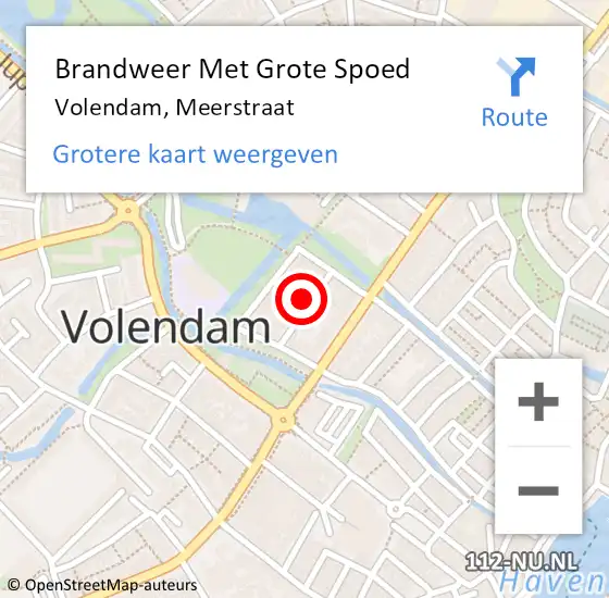 Locatie op kaart van de 112 melding: Brandweer Met Grote Spoed Naar Volendam, Meerstraat op 3 augustus 2024 19:21