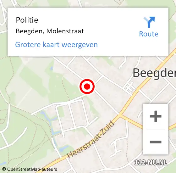 Locatie op kaart van de 112 melding: Politie Beegden, Molenstraat op 3 augustus 2024 19:50