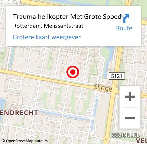 Locatie op kaart van de 112 melding: Trauma helikopter Met Grote Spoed Naar Rotterdam, Melissantstraat op 3 augustus 2024 20:16