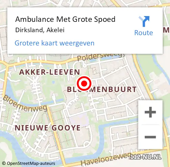 Locatie op kaart van de 112 melding: Ambulance Met Grote Spoed Naar Dirksland, Akelei op 3 augustus 2024 20:24