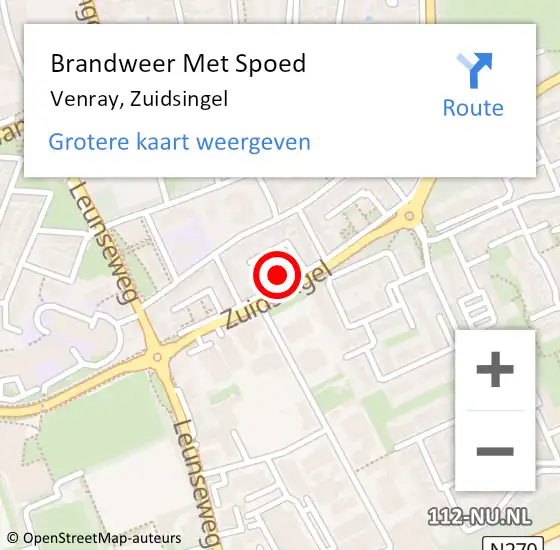 Locatie op kaart van de 112 melding: Brandweer Met Spoed Naar Venray, Zuidsingel op 3 augustus 2024 20:32