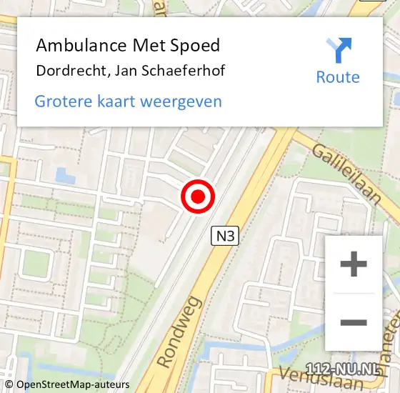 Locatie op kaart van de 112 melding: Ambulance Met Spoed Naar Dordrecht, Jan Schaeferhof op 3 augustus 2024 21:13