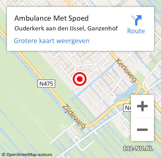 Locatie op kaart van de 112 melding: Ambulance Met Spoed Naar Ouderkerk aan den IJssel, Ganzenhof op 3 augustus 2024 21:21