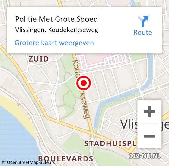 Locatie op kaart van de 112 melding: Politie Met Grote Spoed Naar Vlissingen, Koudekerkseweg op 3 augustus 2024 21:30