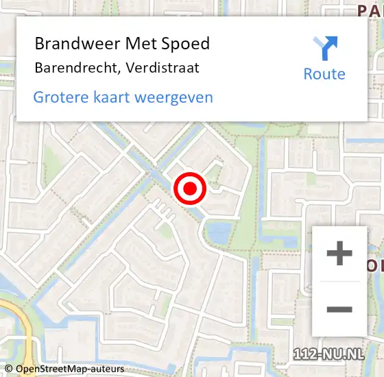 Locatie op kaart van de 112 melding: Brandweer Met Spoed Naar Barendrecht, Verdistraat op 3 augustus 2024 21:36