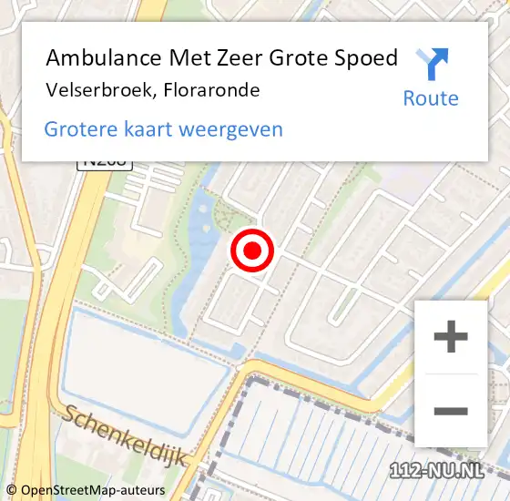 Locatie op kaart van de 112 melding: Ambulance Met Zeer Grote Spoed Naar Velserbroek, Floraronde op 3 augustus 2024 21:36