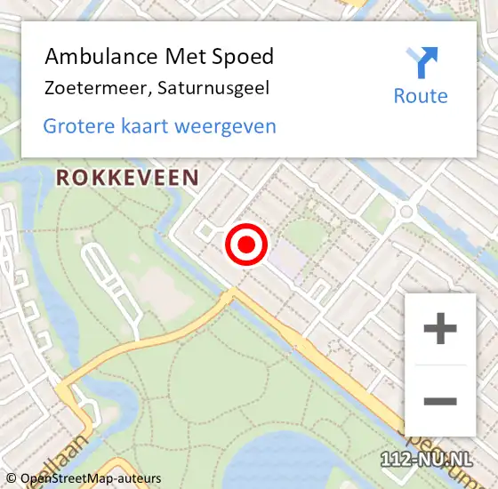 Locatie op kaart van de 112 melding: Ambulance Met Spoed Naar Zoetermeer, Saturnusgeel op 3 augustus 2024 21:41