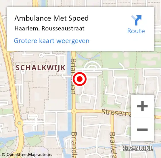 Locatie op kaart van de 112 melding: Ambulance Met Spoed Naar Haarlem, Rousseaustraat op 3 augustus 2024 21:43