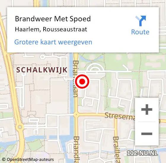 Locatie op kaart van de 112 melding: Brandweer Met Spoed Naar Haarlem, Rousseaustraat op 3 augustus 2024 21:44