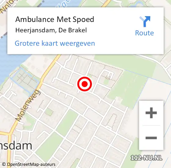 Locatie op kaart van de 112 melding: Ambulance Met Spoed Naar Heerjansdam, De Brakel op 3 augustus 2024 21:45