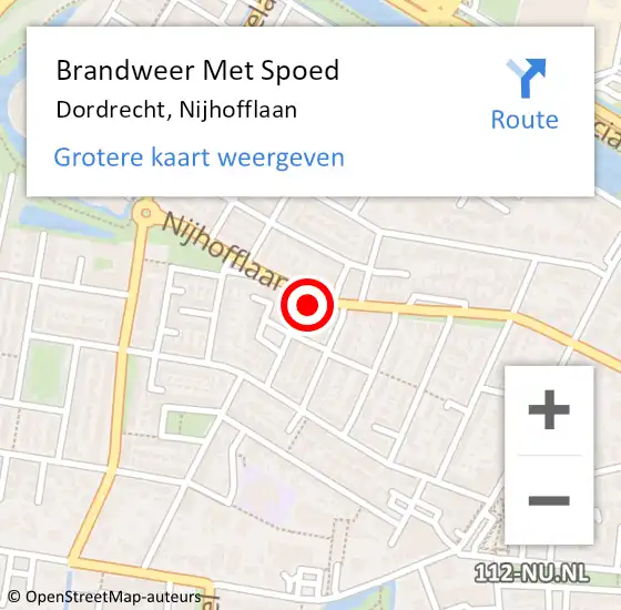 Locatie op kaart van de 112 melding: Brandweer Met Spoed Naar Dordrecht, Nijhofflaan op 3 augustus 2024 21:49