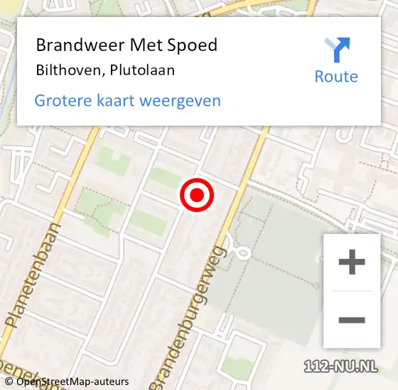 Locatie op kaart van de 112 melding: Brandweer Met Spoed Naar Bilthoven, Plutolaan op 3 augustus 2024 21:54