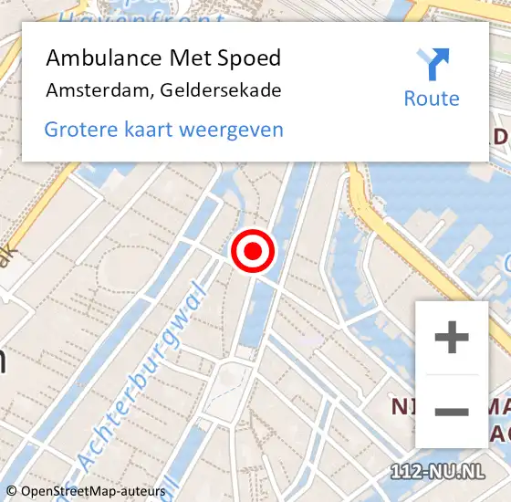 Locatie op kaart van de 112 melding: Ambulance Met Spoed Naar Amsterdam, Geldersekade op 3 augustus 2024 21:58