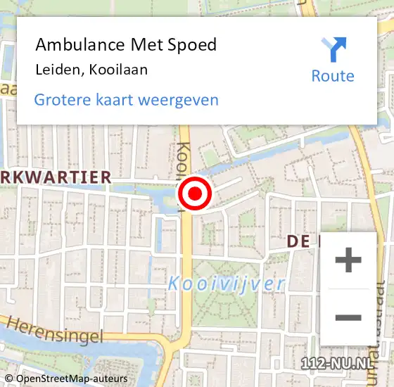 Locatie op kaart van de 112 melding: Ambulance Met Spoed Naar Leiden, Kooilaan op 3 augustus 2024 22:01