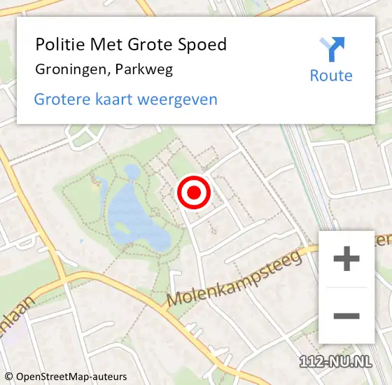 Locatie op kaart van de 112 melding: Politie Met Grote Spoed Naar Groningen, Parkweg op 3 augustus 2024 22:16