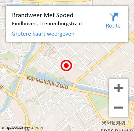 Locatie op kaart van de 112 melding: Brandweer Met Spoed Naar Eindhoven, Treurenburgstraat op 3 augustus 2024 22:35