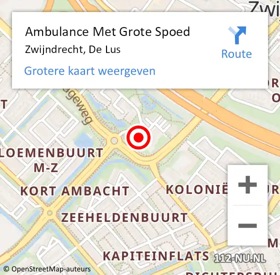 Locatie op kaart van de 112 melding: Ambulance Met Grote Spoed Naar Zwijndrecht, De Lus op 3 augustus 2024 22:40