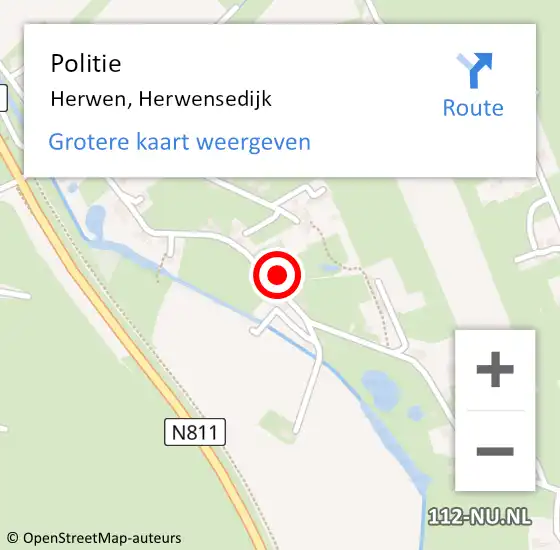 Locatie op kaart van de 112 melding: Politie Herwen, Herwensedijk op 3 augustus 2024 22:44