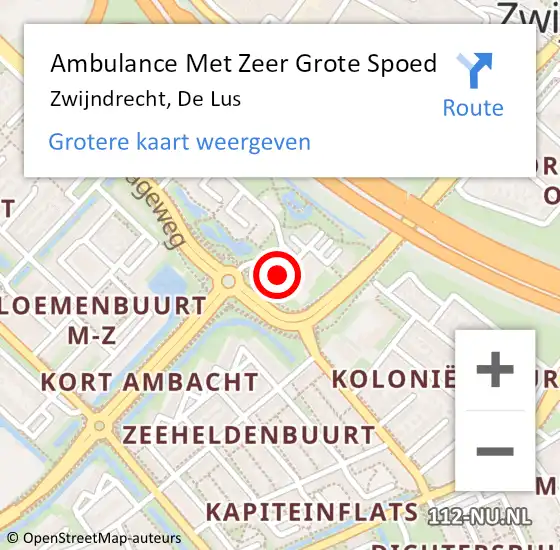 Locatie op kaart van de 112 melding: Ambulance Met Zeer Grote Spoed Naar Zwijndrecht, De Lus op 3 augustus 2024 22:45